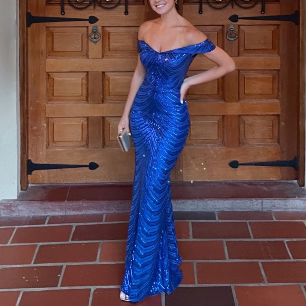 Blue sequin gala dress